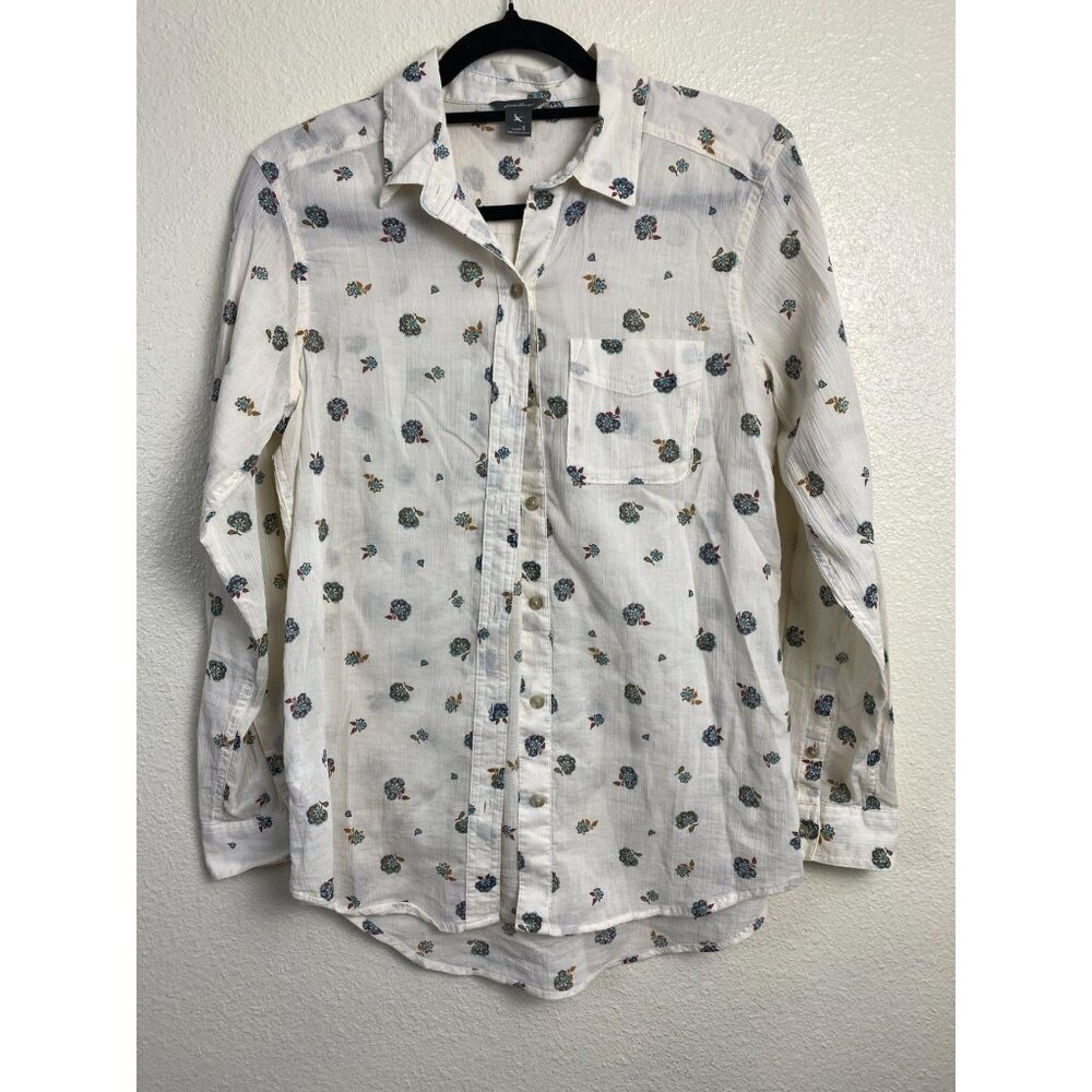 Eddie Bauer Gauzy Cotton Floral Lightweight Summer Button Up Top Women sz Small